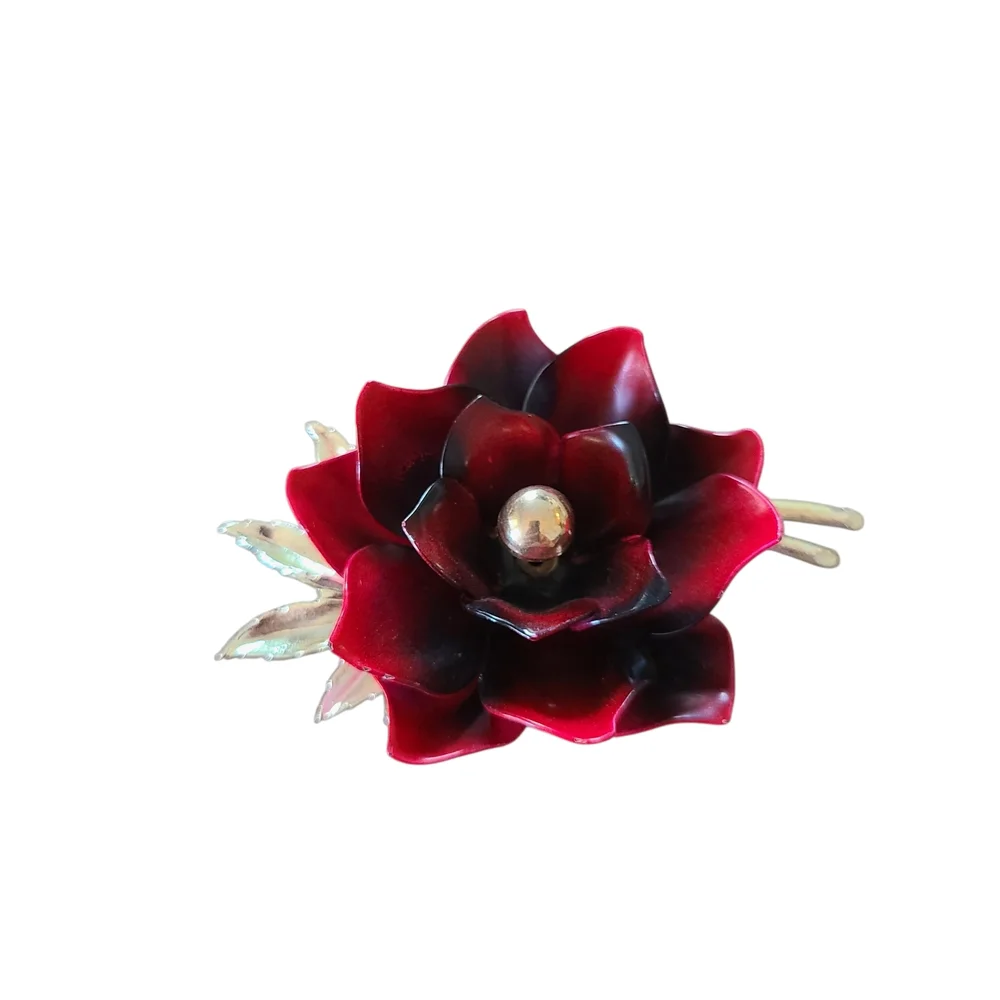 Vintage CORO Red Rose Brooch Pin